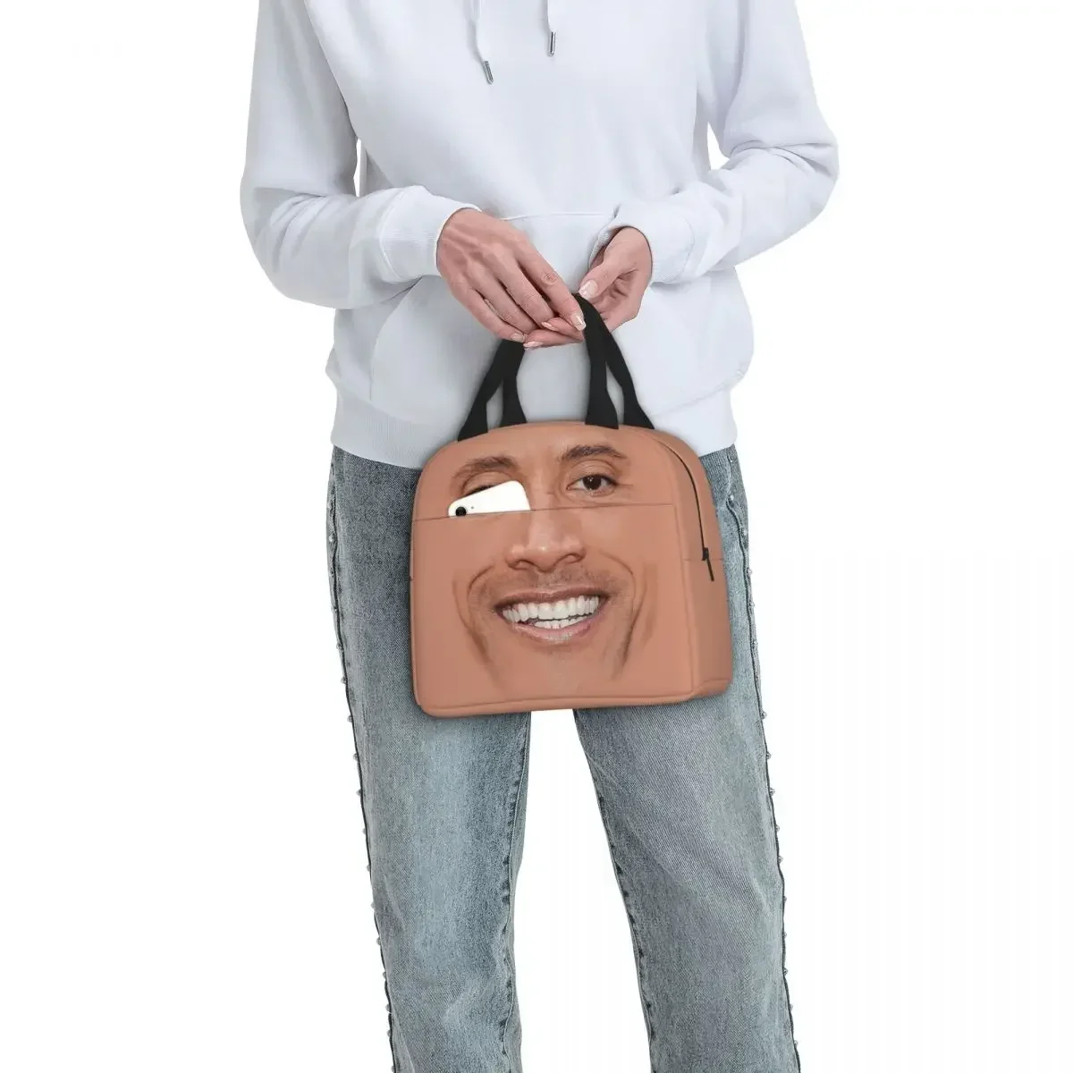 The Rock Face Insulated Lunch Bag Thermal Bag Reusable Dwayne American Actor Johnson High Capacity Lunch Box Tote Girl Boy Beach