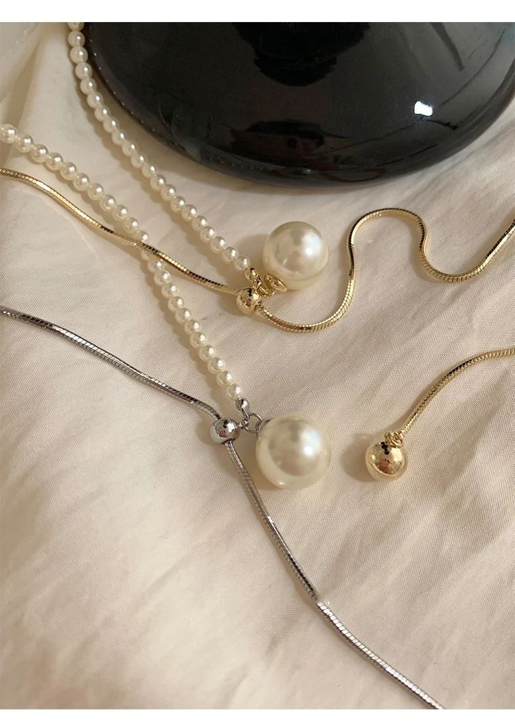 2024 neue Design Perle Ziehen Schlange Knochen Kette Lange Halskette Für Frauen Mädchen Mode Zubehör Pullover Kette Partei Schmuck – Detail 15