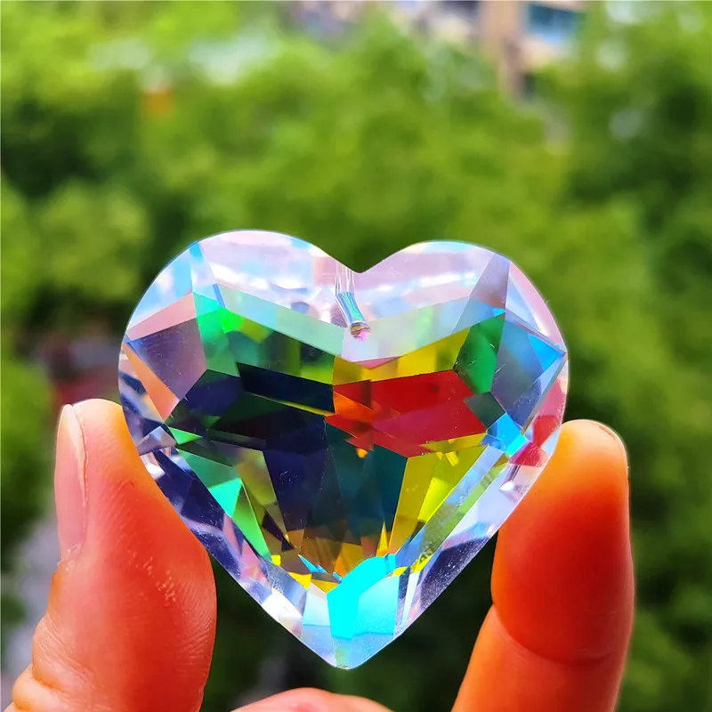 Top Quality 6Pcs/Lot 45MM K9 Optical Clear AB Crystal Chandelier Parts Diy Love Heart Shape Suncatcher Christmas Tree Decoration