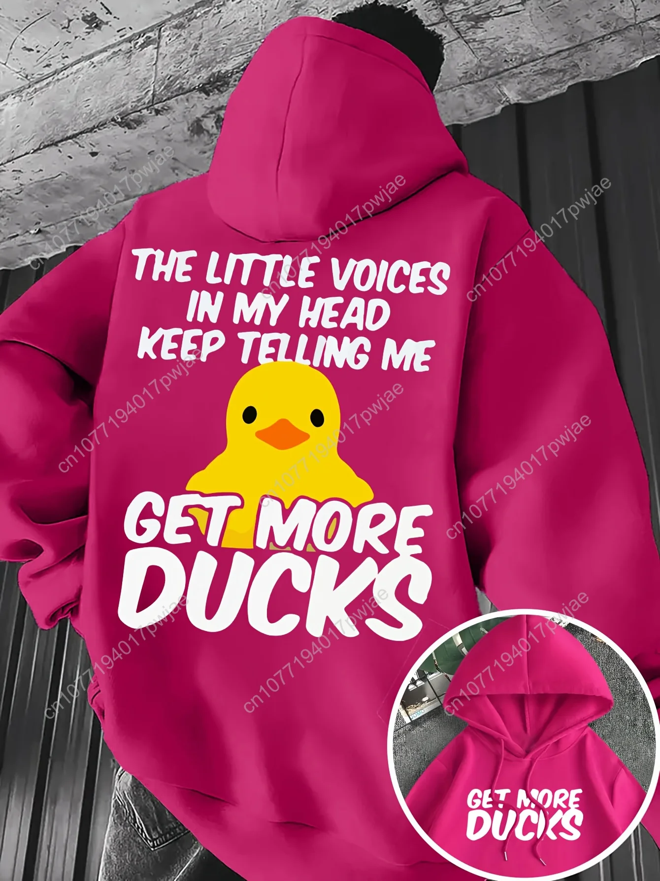 Moletom com capuz gráfico de pato engraçado masculino com slogan "Get More Ducks" – Moletom de inverno 100% poliéster engrossado, bolso canguru e dra