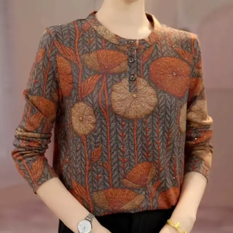 

Женская одежда среднего возраста в западном стиле с принтом из австралийского бархата, осенне-зимняя новая одежда для мам, универсальные рубашки-топы