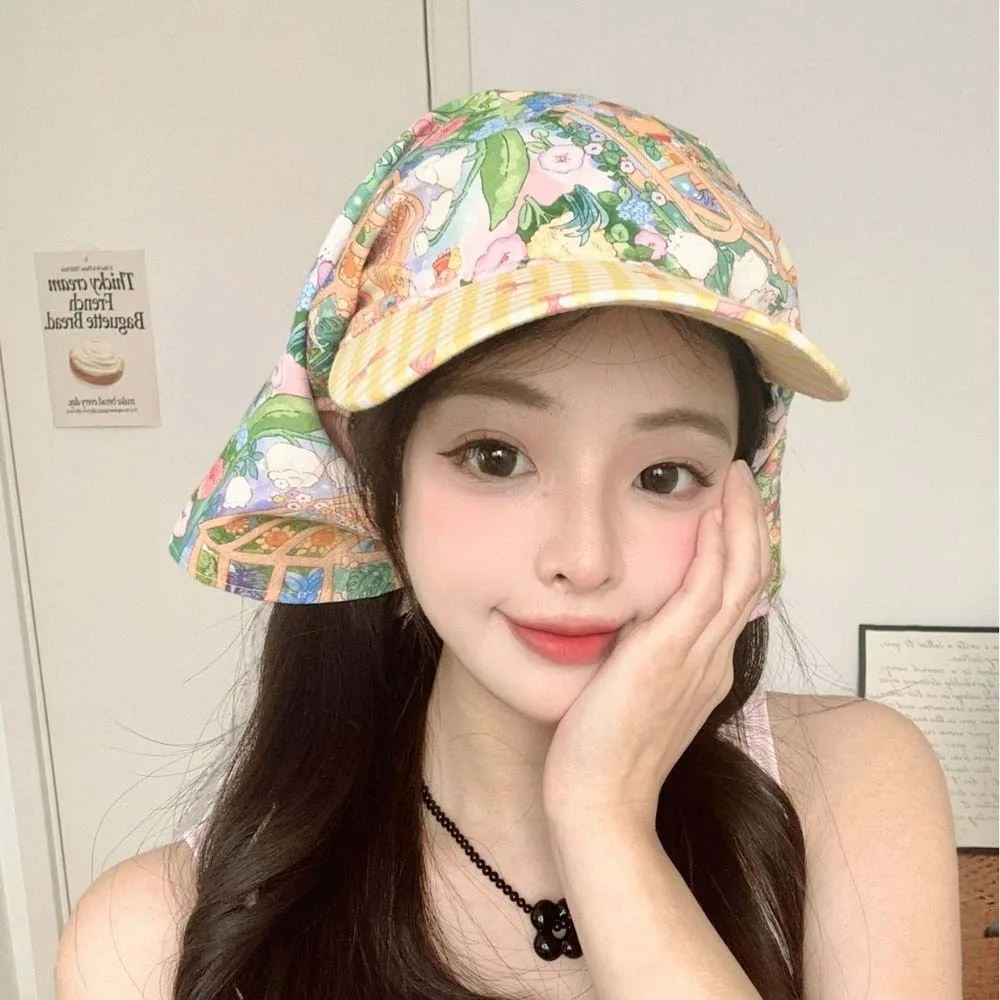 

French Style Rural Style Headscarf Baseball Hat Plaid Floral Triangle Headscarf Hat Cotton Soft Strappy Bandana Cap Streetwear