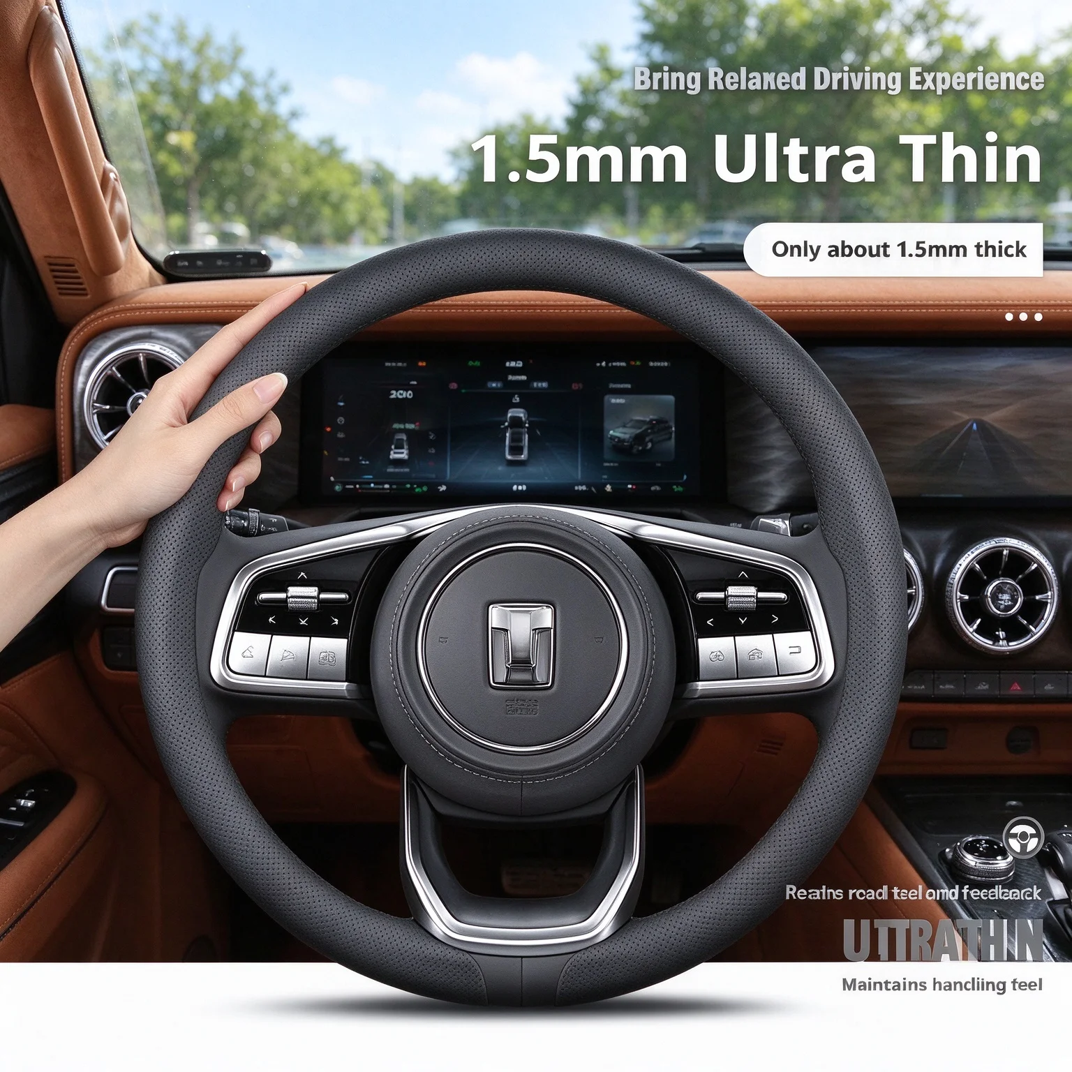 Suitable for Great Wall Tank 300 Hi4- 400 Hi4-T 500 Ultra Thin Snap-on Leather Car Steering Wheel Cover Anti-slip and Breathable