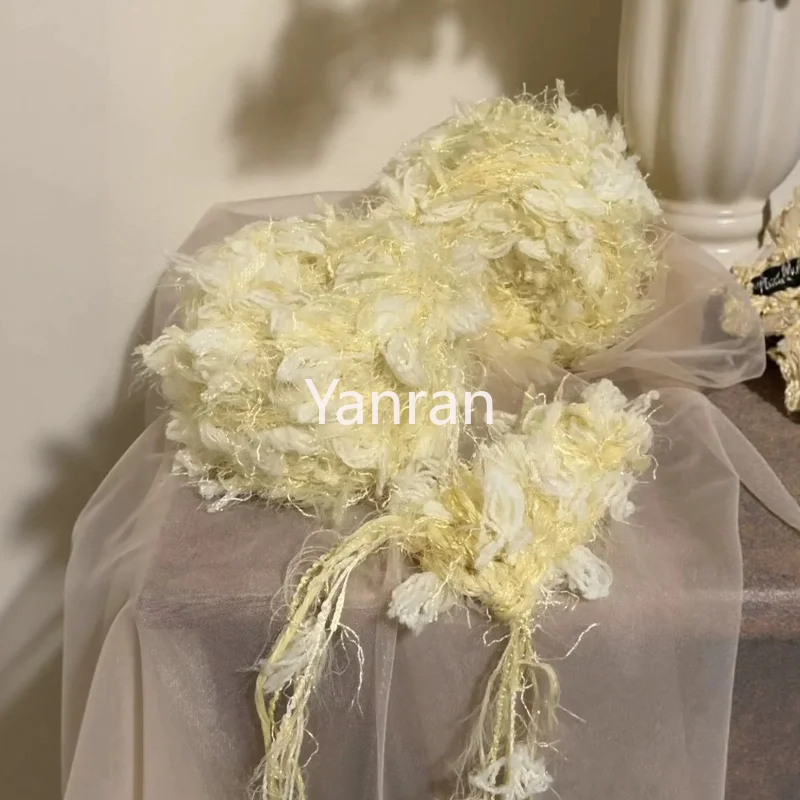 100g Light Yellow Hand-mixed Yarn Soft Dreamy Wool Featuring Hair Hand-woven DIY Bag Accessorie Card Holder Hair Band Mixed Yarn