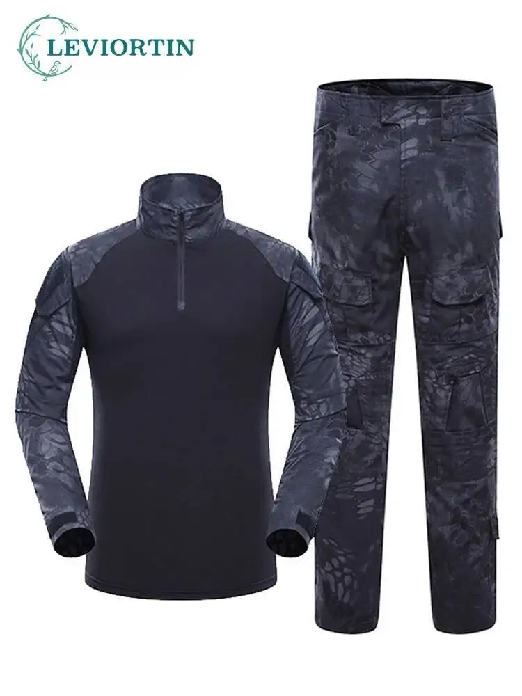 men's fashionable versatile American long sleeved camouflage outdoor training, hiking tactics, riding horse G2 frog suit set
