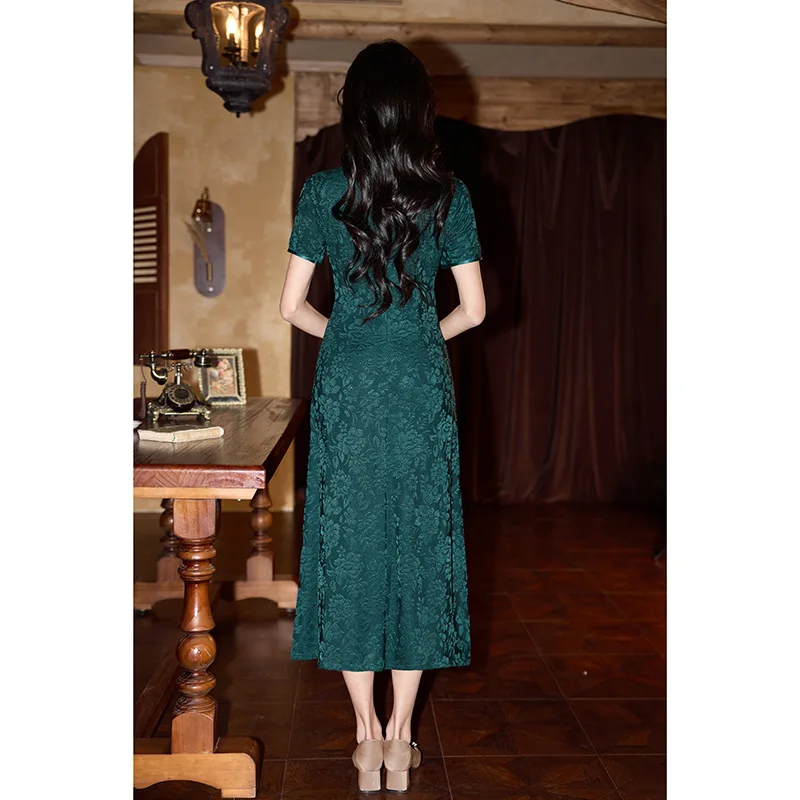 Elegant Old Shanghai Chinese Style Aodai Cheongsam Summer Vintage A-Line Qipao Short Sleeve Young Women Sexy Dress