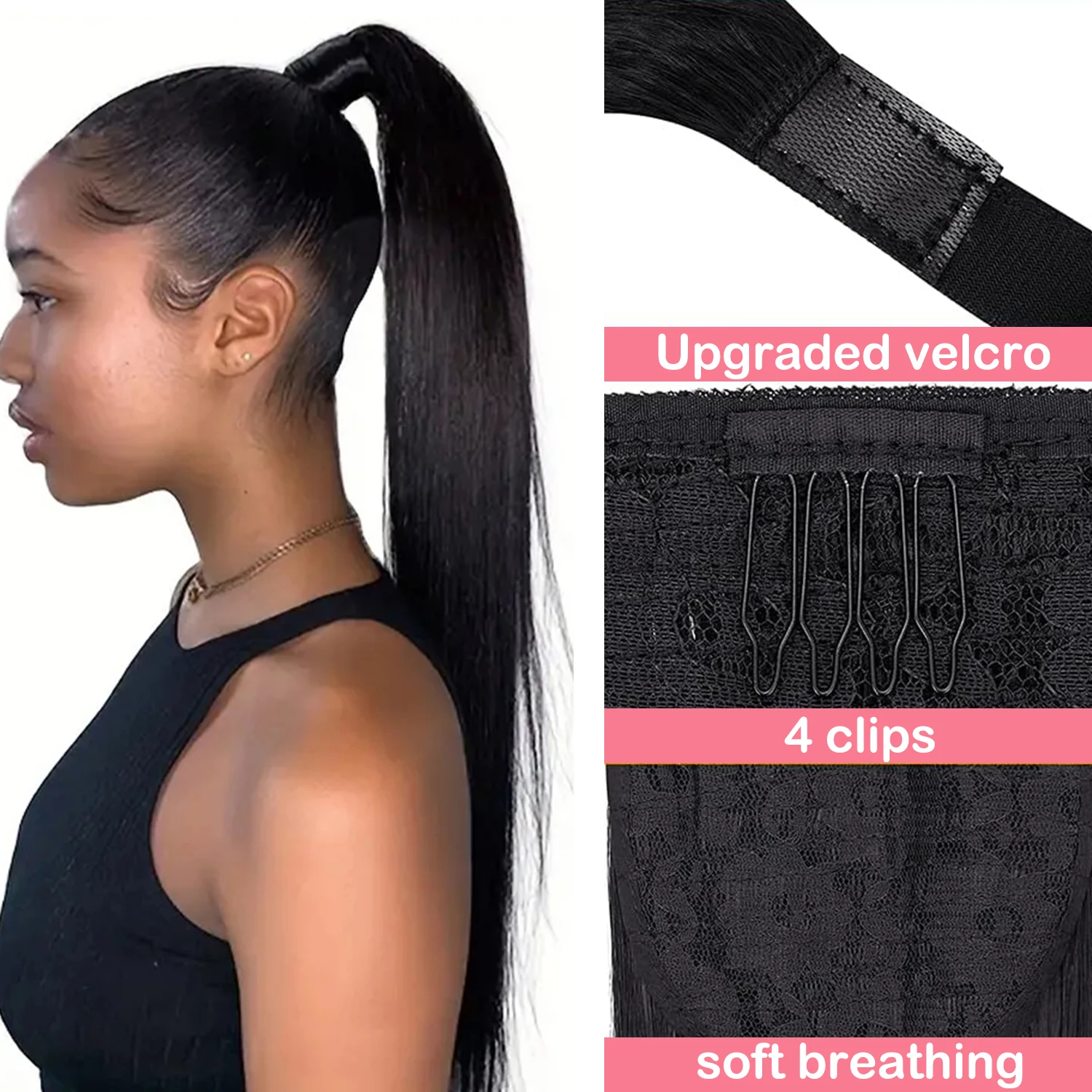 ห่อรอบผมหางม้าผมมนุษย์คลิปในต่อผมหางม้า 8-26 นิ้วตรง One Piece คลิปใน Hairpieces ผมมนุษย์จริง