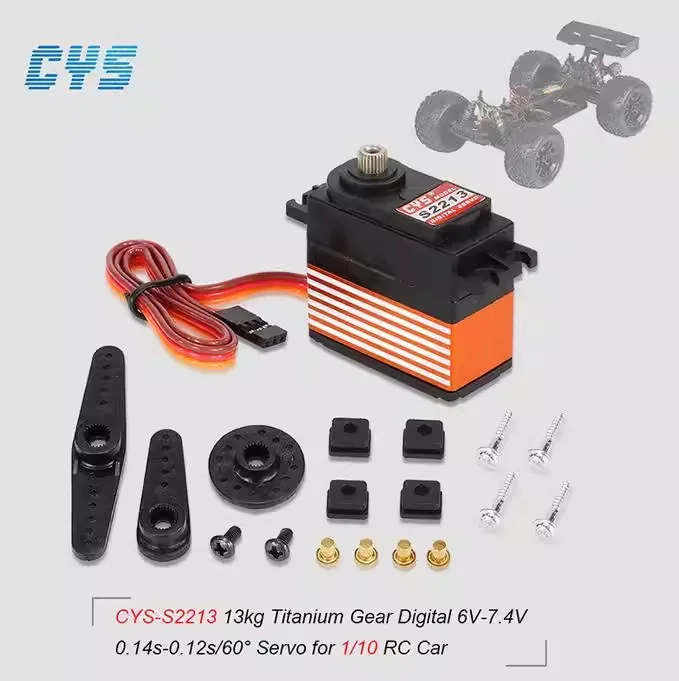 

CYS S2213 Digital Titanium gear servo 64g 0.14sec Torque 13kg 7.2V HV for 1/10 RC car / RC 450-500 Helicopter /RC boat KST Trex