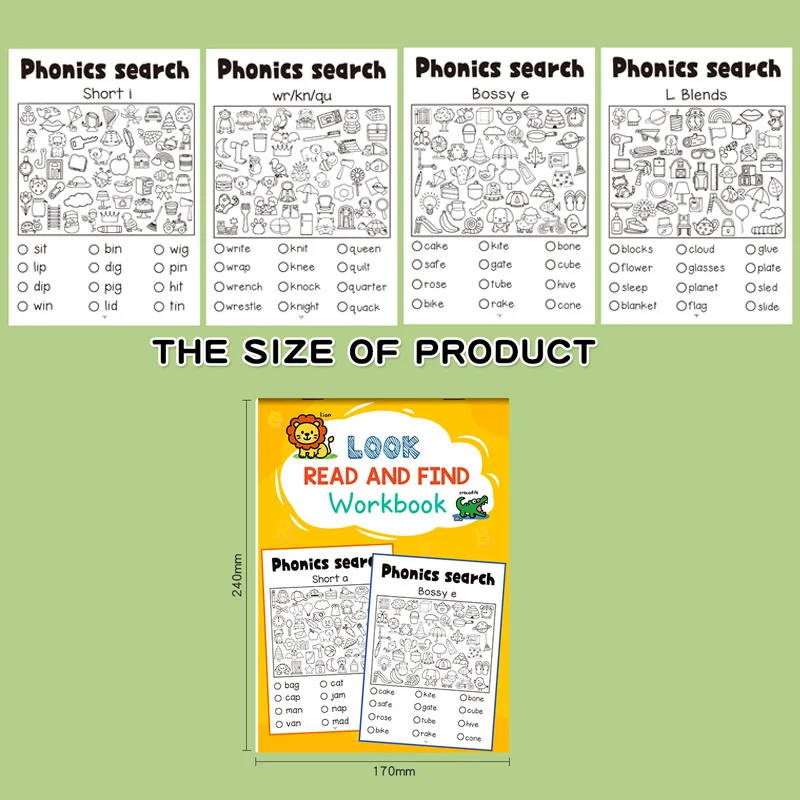 Children's English Letter Natural Phonics Exercise Book, Word Search Coloring Game Drawing Book, Fun Interactive Exercise Book