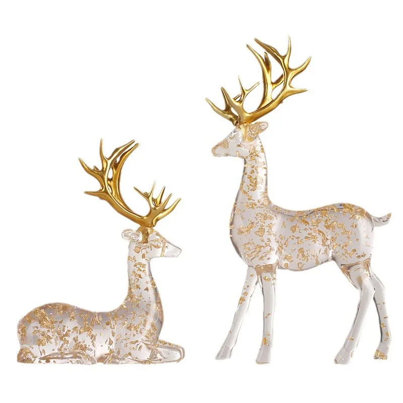 Light luxury transparent gold foil elk ornament high-end home living room wine cabinet TV cabinet decoration housewarming