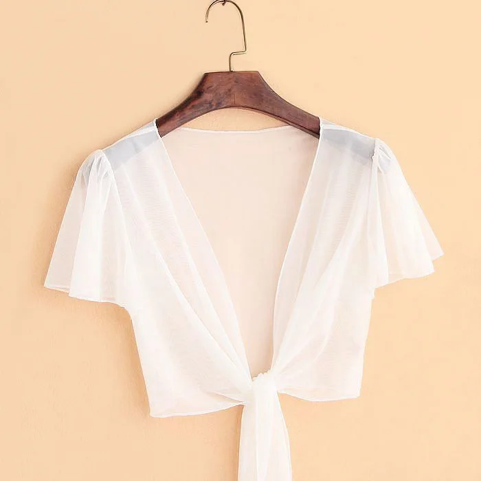 

Versatile ort Cardigan Summer Thin Me Large Size Women's Outerwear Knot High Waist pe V Ne Tee Acetate Fiber