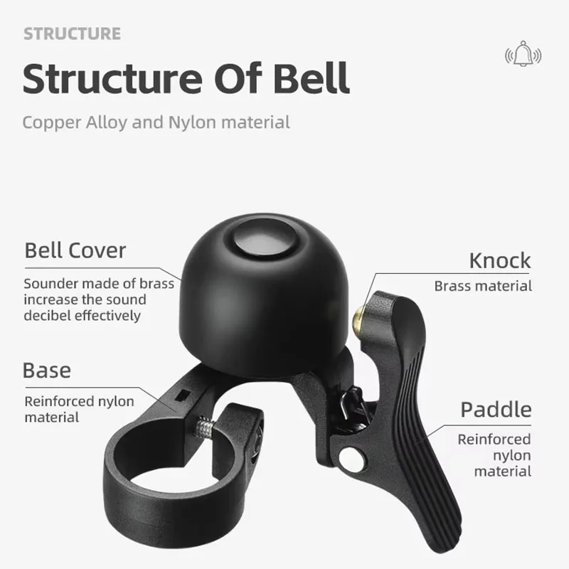 ROCKBROS Local Shipping Bike Bell Copper Alloy Nylon Spring Paddle Crisp Sound Long Echo Cycling Handlebar Horn Waterproof