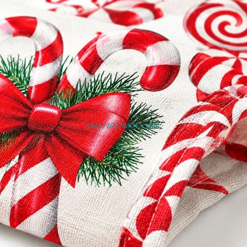 R53F Holiday Table Runner with Christmas Lettering and Candy Pattern