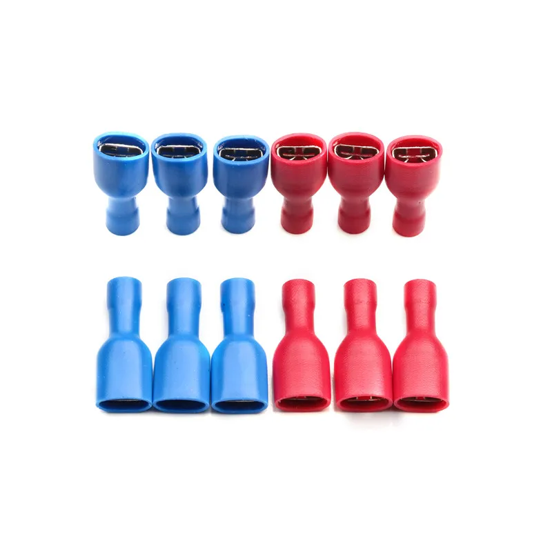 50pcs 6.3mm Female Male Insulated Spade Crimp Terminal Connector Set Electrical Wiring Connector Wiring Cable FDFD MDD