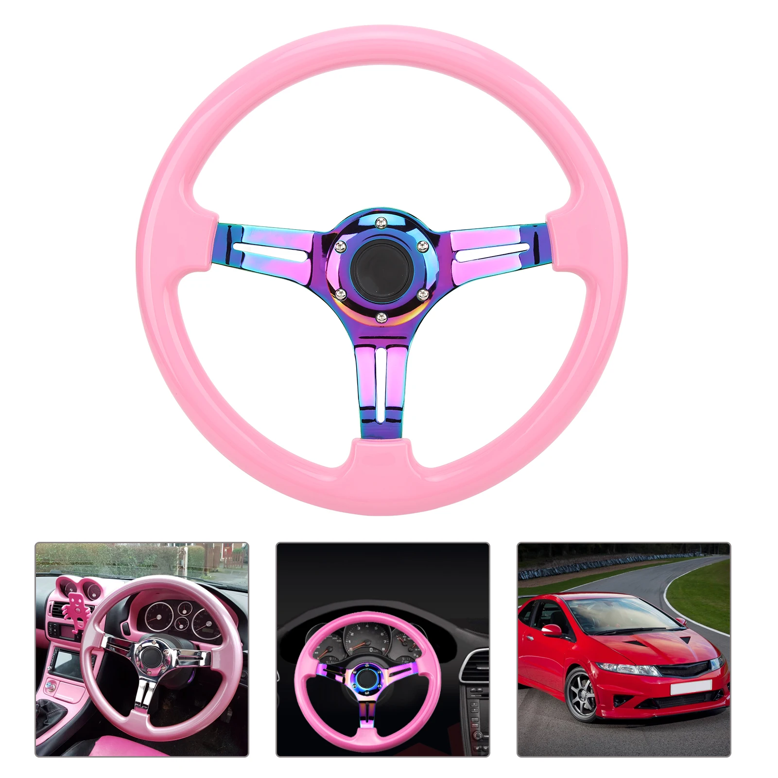 350mm/14in ABS steering wheel pink 6-hole universal racing steering wheel car modification electroplating color bracket pink