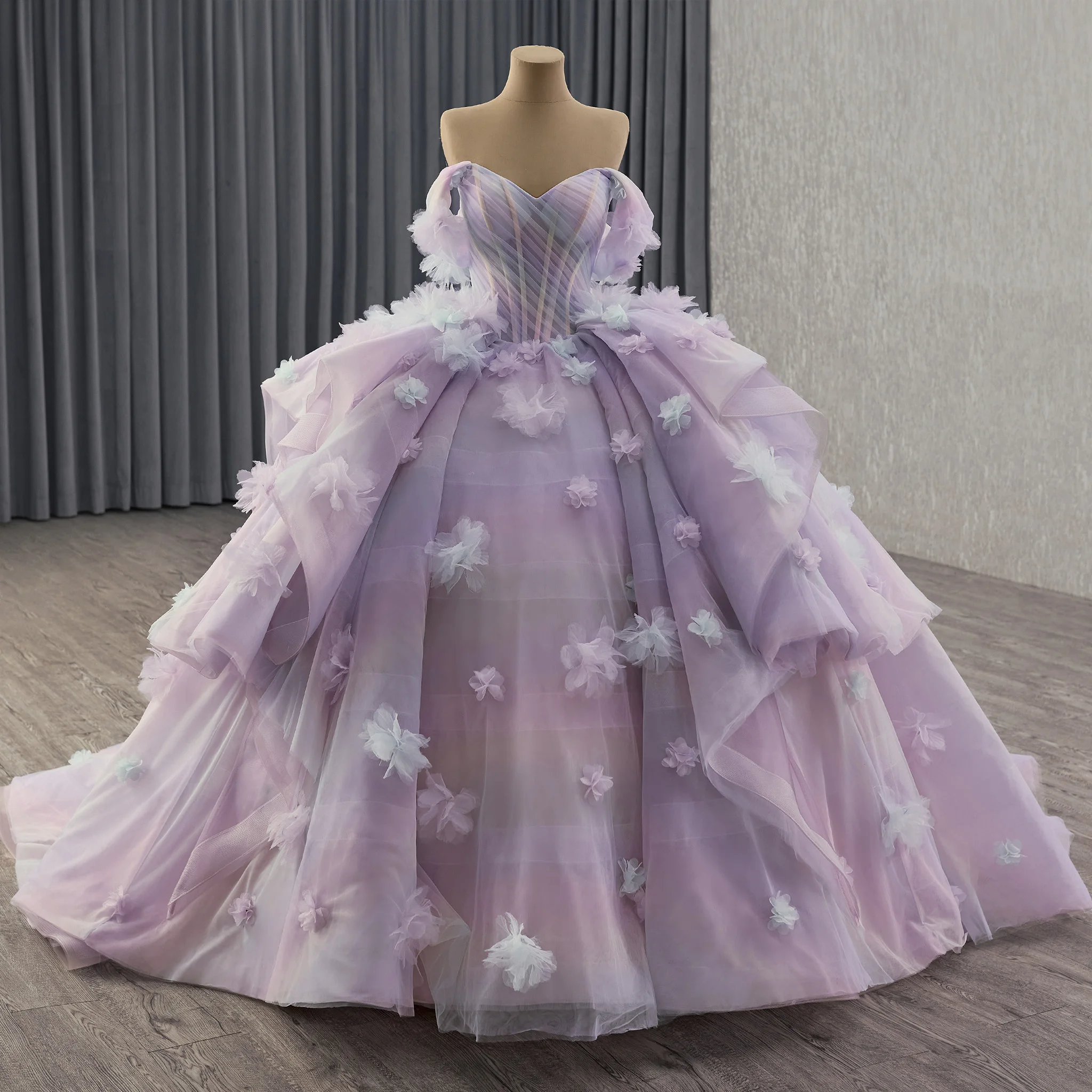 

Rosymae Women's Detachable Wide Strap Quinceanera Dress Lilac with Butterflies for Easy Transition from Ceremony to Dance Floor