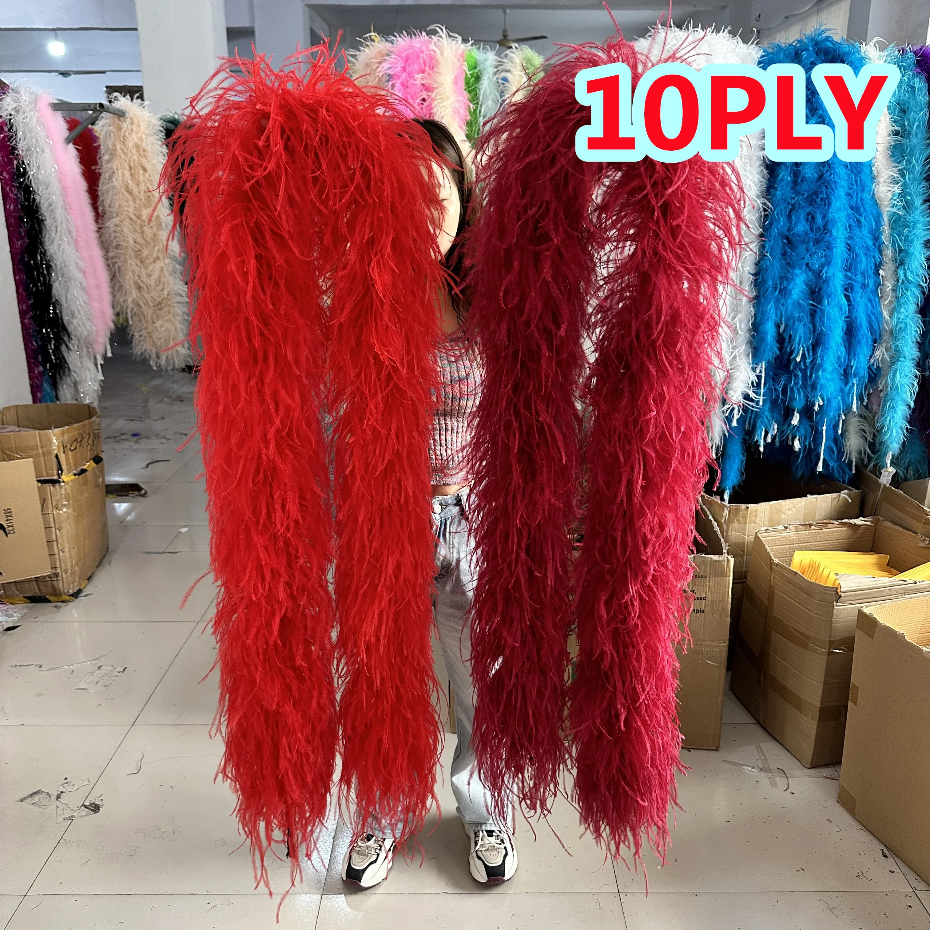 

2M Red Ostrich Feather Boa High Quality (1 2 5 8 10Ply) Fluffy Ostrich Plumas Shawl Vintage for Wedding Carnival Dress Dcoration