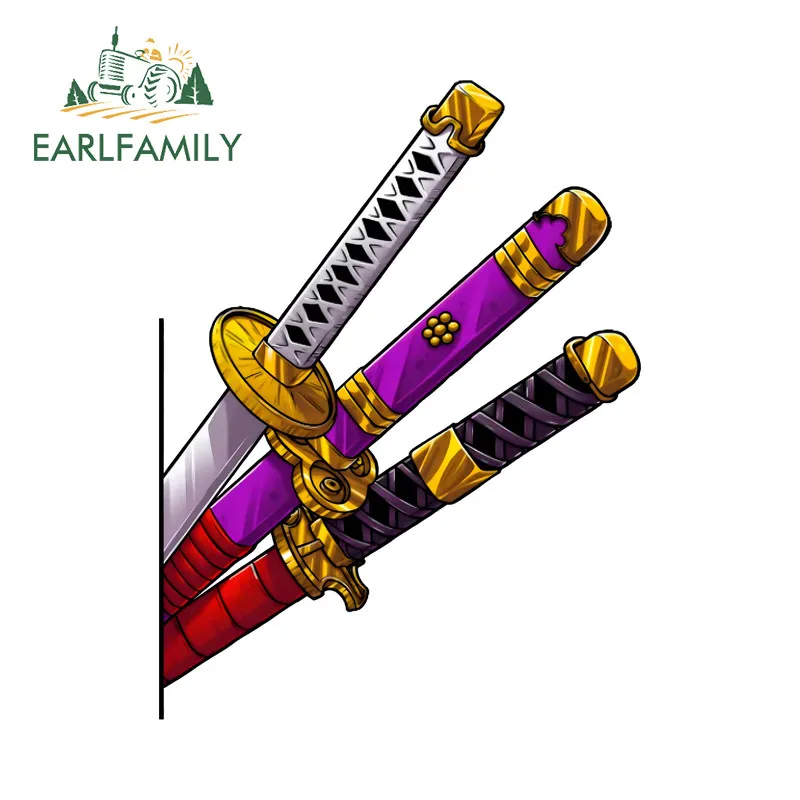 EARLFAMILY Three Katanas Style Cloth Sticker Car Stickers Creative Motorcycle Windows Bumper Waterproof PVC Decal Car Styling