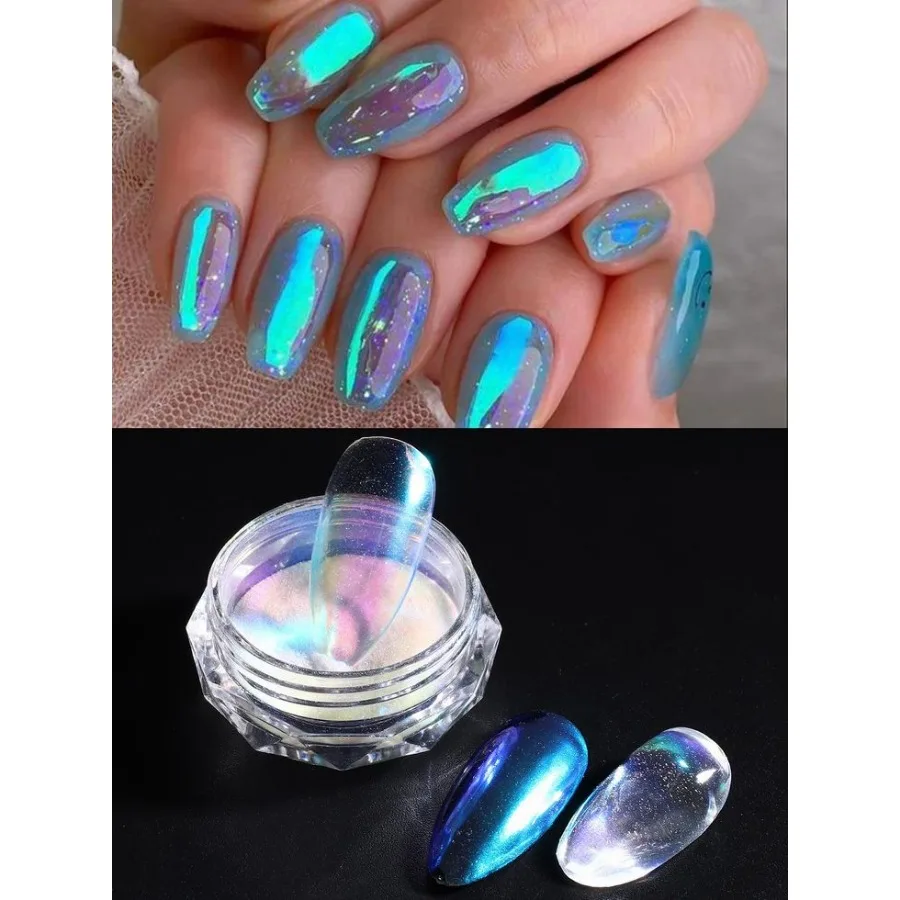 1 PCS Nail powder Nail Pigment Holographic Mirrorlridescent Mermaid Rubbing DustGlitter Gel Polish ManicureDecoration