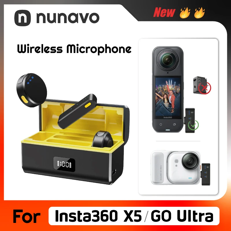 

wireless microphone mic for insta360 x5 for insta360 go ultra 360 action camera mic audio no need mic adapter camera Accessory
