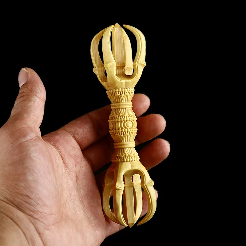 Boxwood Wood Carved Magic Vajra Statue Decor Figurines Craft Mascot Home Decoration Ornament