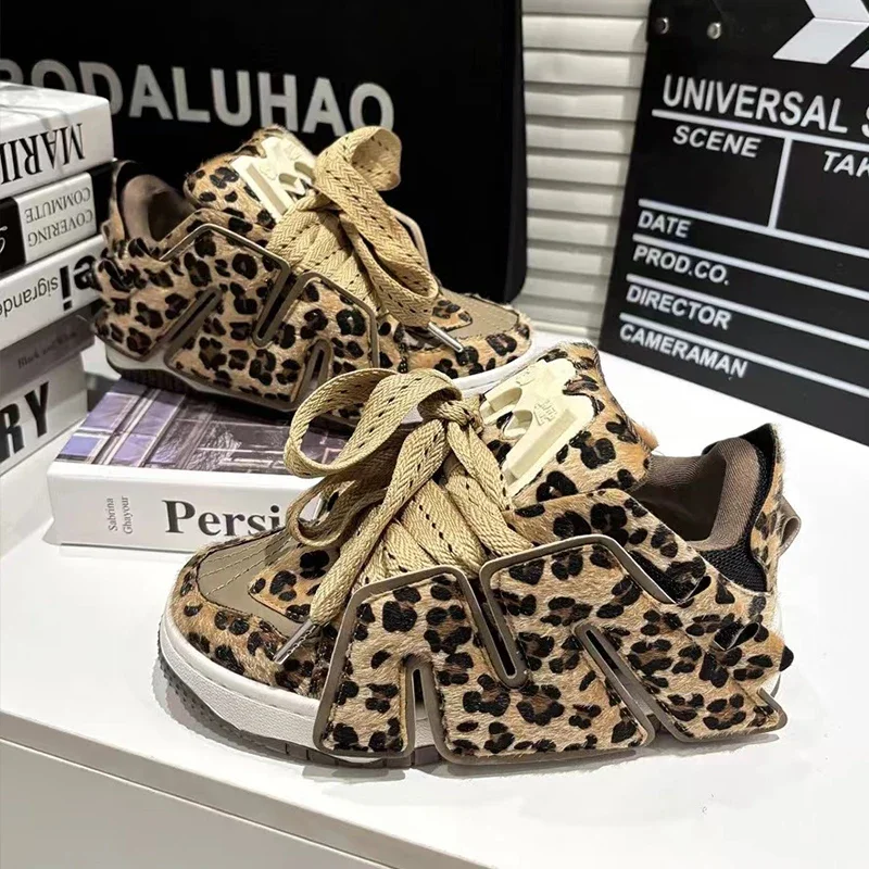 

2024 Winter New genuine leather leopard women's shoes original luxury fur female sneakers fashion comfort walking shoes travel