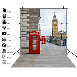 Laeacco London Clock Ben Telephone Booth Street Photography Backgrounds Vinyl Custom Photographic Backdrops For Photo Studio