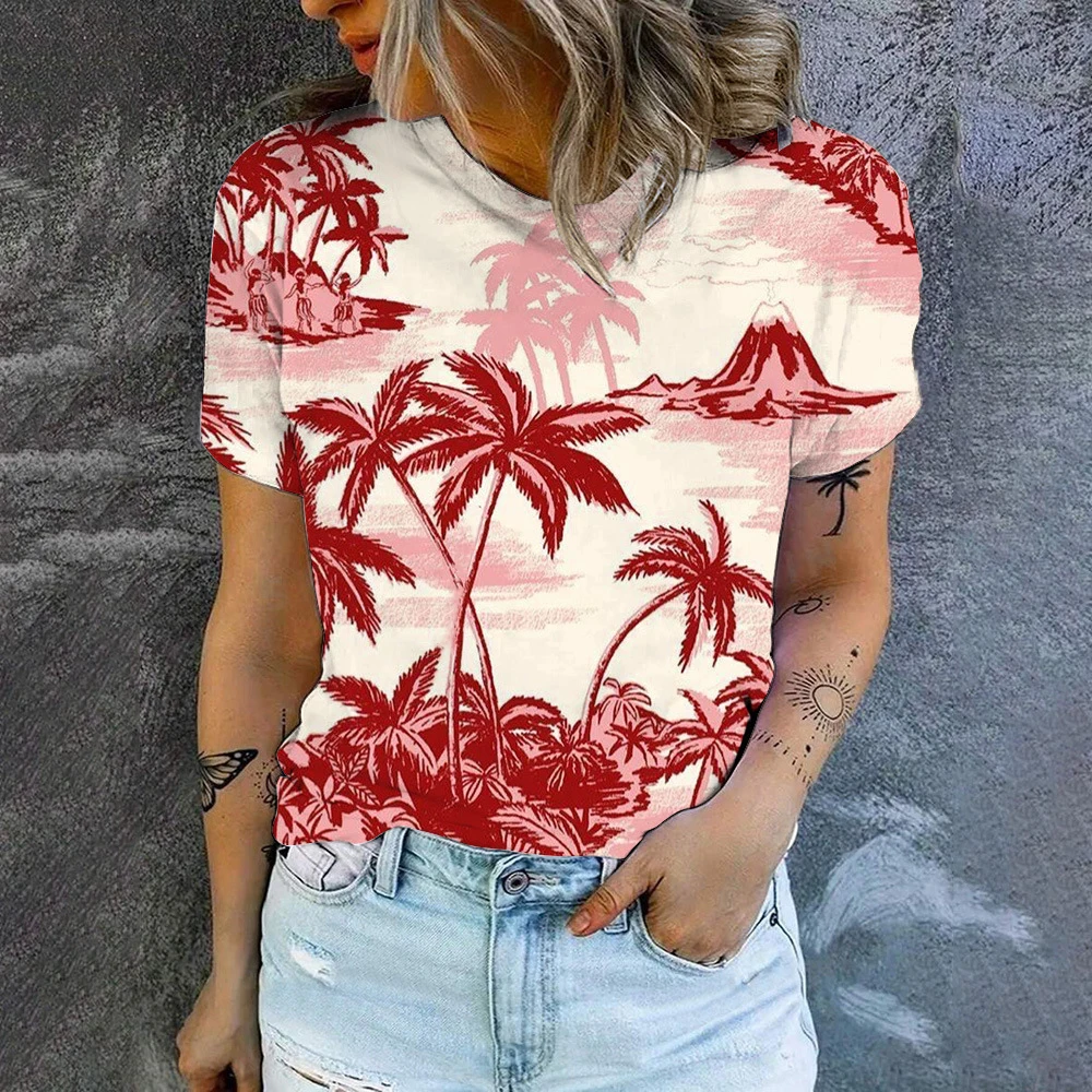 New Vintage Hawaiian Floral Plant 3D Print T-Shirts Women Short Sleeve T Shirt Y2k Harajuku Streetwear Tees Tops Female Clothing