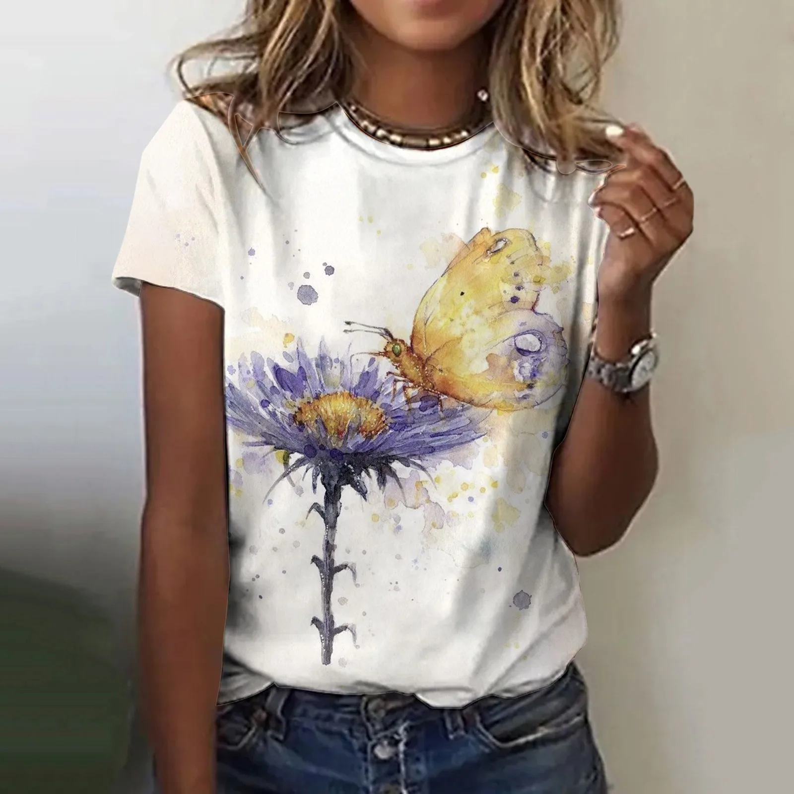 

Fashion Casual Top T-shirt Butterfly Pattern 3D Printed Women's Short Sleeve Top Jumper Summer