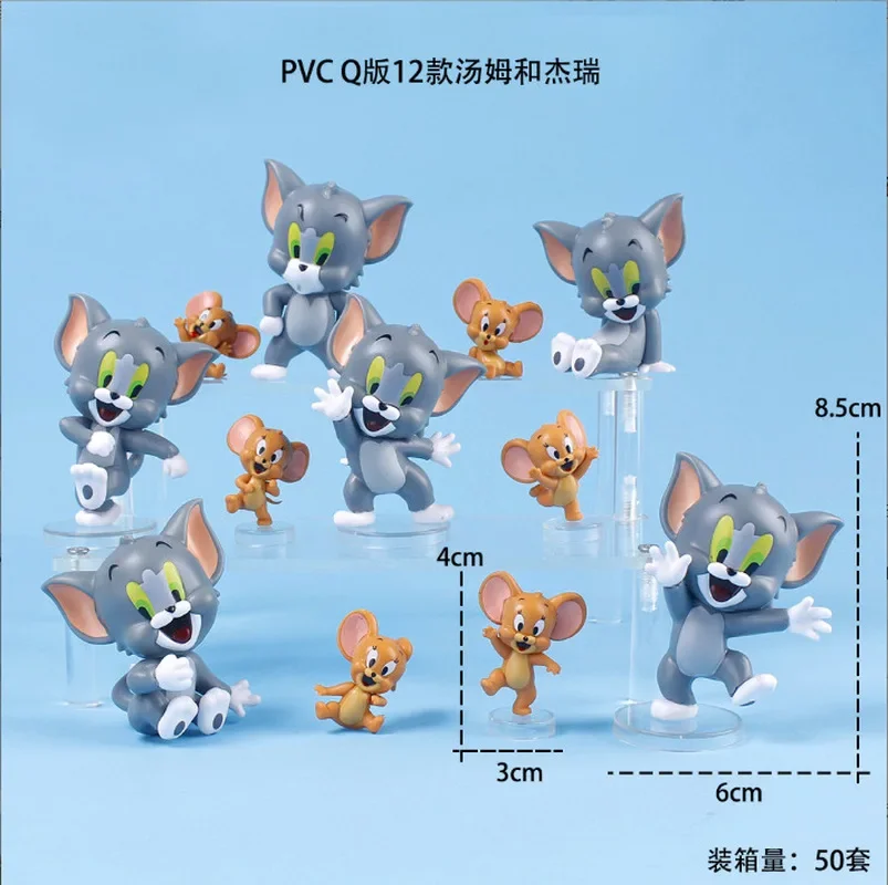 12pcs/Lot Cartoon Anime Disney Tom And Jerry Action Figure Pvc Toys Statue Collection Model Car Doll Home Decoration Kids Gift