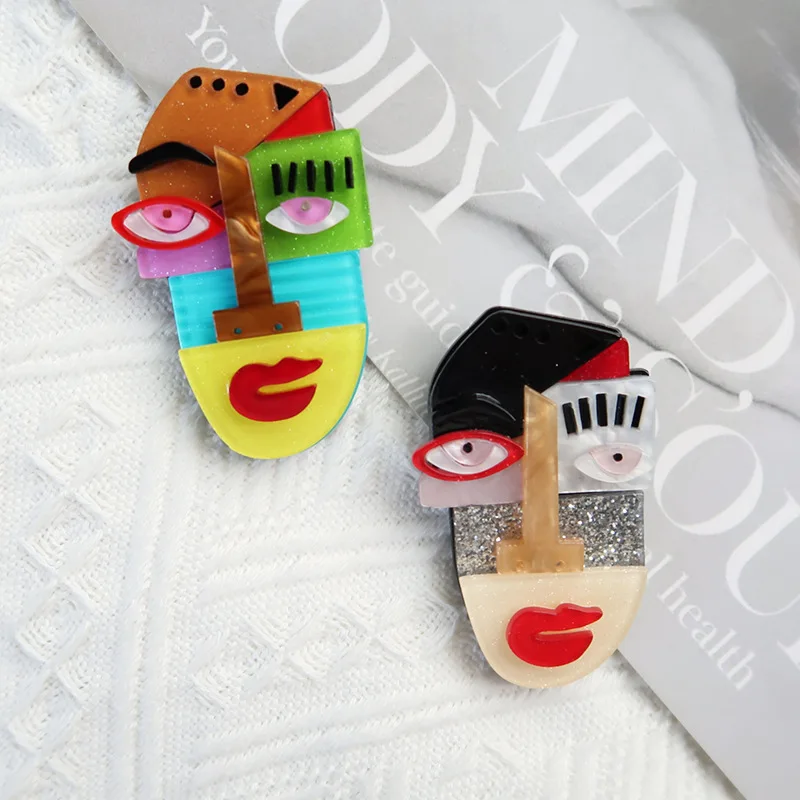 بروش وجه أكريليك، دبوس فني حديث للحفلات/المكتب، هدية مجوهرات متعددة الألوان للجنسين للنساء والرجال، صورة تجريدية للوصول إلى الموضة