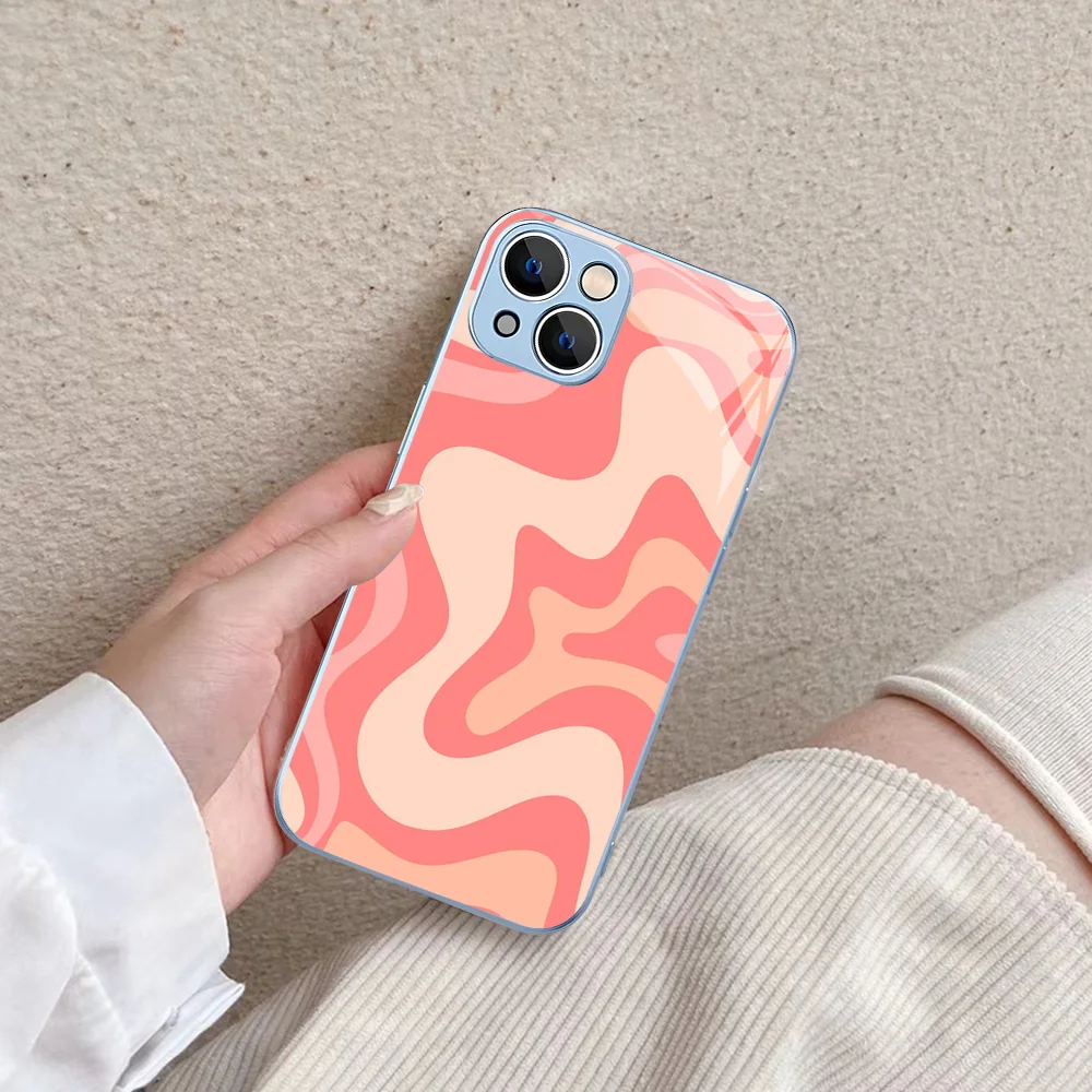 Retro Liquid Swirl Abstract Phone Case Tempered Glass For Iphone 14 13 12 11 Pro Mini XS MAX 14Plus X XS XR Fundas