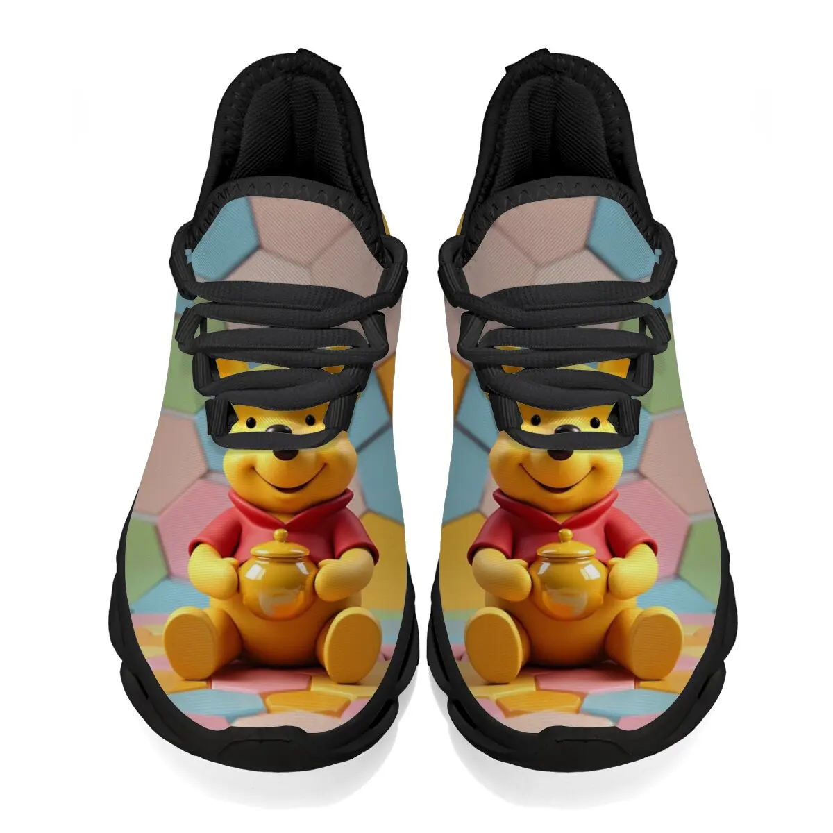 

Casual Sports Children's Shoes Low-top Round Toe Lace-up Cartoon Disney Winnie The Pooh Pattern Lightweight Flying Woven Shoes