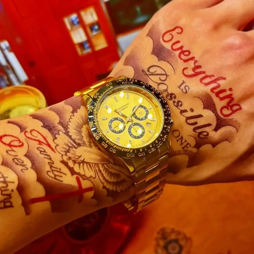 

European and American Style Luxury Business Casual Fully Automatic Mechanical Watch for Men, Round Dial, Self-Winding, Stainless Steel Strap, with Calendar Multi-Function Display, High-End Luxury, Fashionable, Simple, Unique, Cool and Trendy Men's Watch