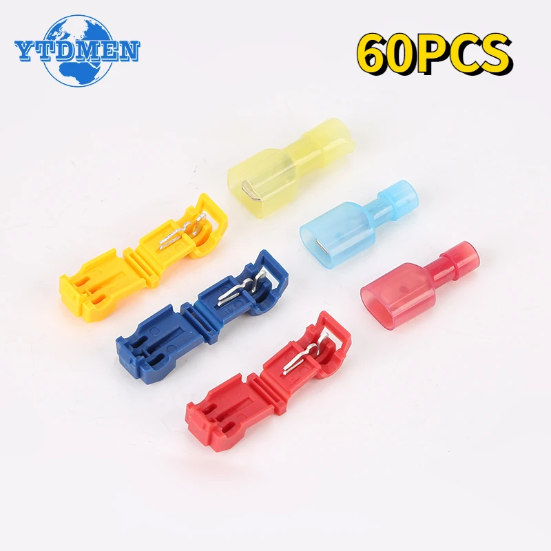 60PCS T-Tap Connector Quick Electrical Cable Connector Snap Splice Lock Wire Terminal Waterproof Crimp Wire Terminal