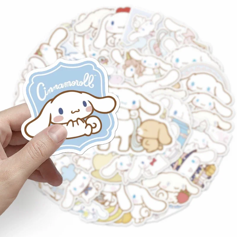 50/100 sztuk śmieszne Cinnamoroll naklejki Cartoon śliczne zabawki dla dzieci naklejki pcv DIY bagaż stacjonarna ściana samochód naklejka podróżna hurtownia