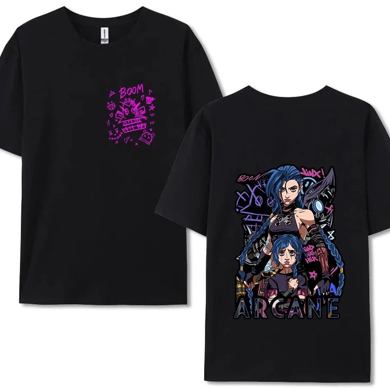 Arcane T Shirt for Men/women 180gsm 100% Cotton Jinx Arcane Shirt Trendy Anime Tops Cosplay Tee Streewear Y2k Clothes Gift New