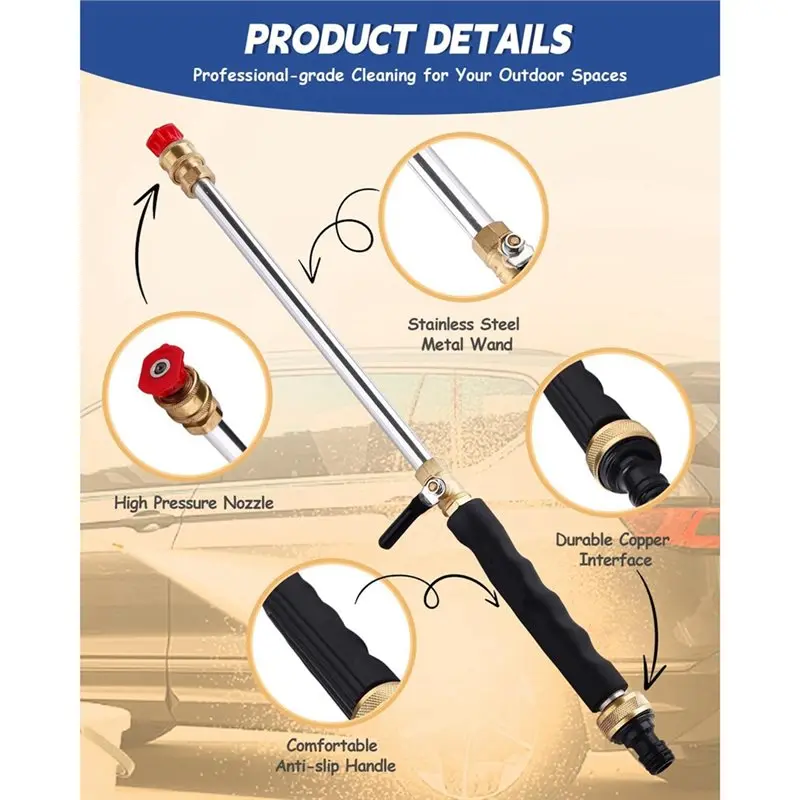 A84E-High-Pressure Jet Nozzle Power Washer 2 Nozzles& Quick Connectors For Garden Hose- Hydro Jet Wand Included