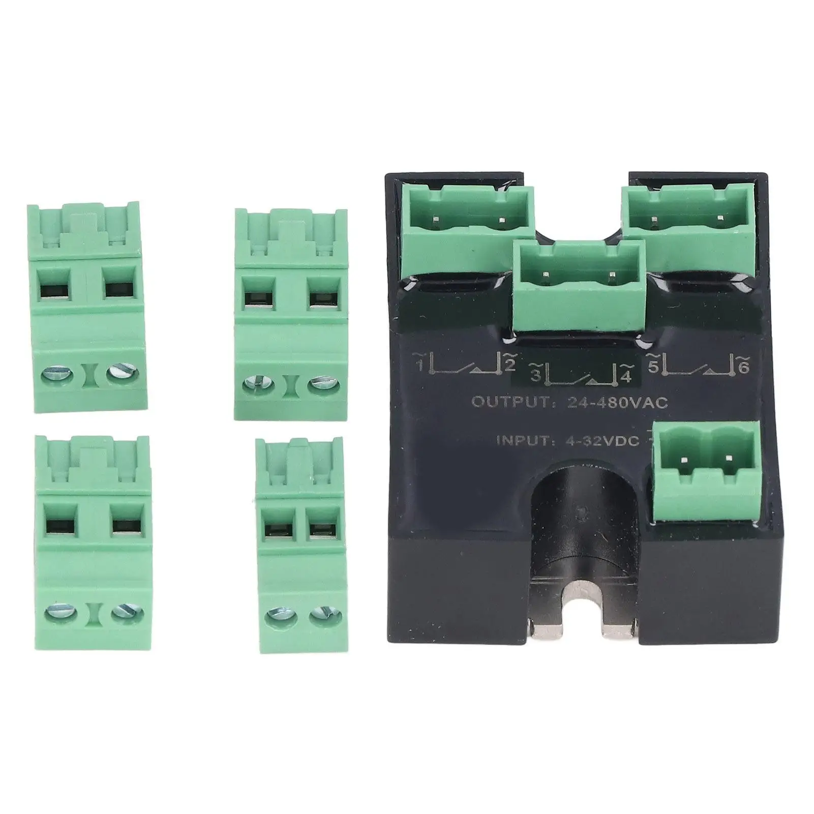 

3 Phase Solid State Relay Mini SSR Connector Kit 4 to 32VDC Input 24 to 480VAC Output with Heat Sink Transistor