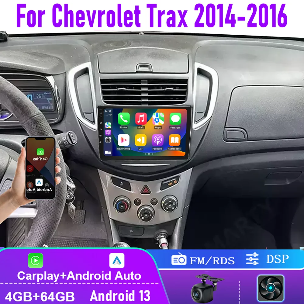

9" 4+64GB Apple Carplay Android 13 Auto Car Stereo Radio GPS Navi Head Unit For Chevrolet Trax 2014-2016
