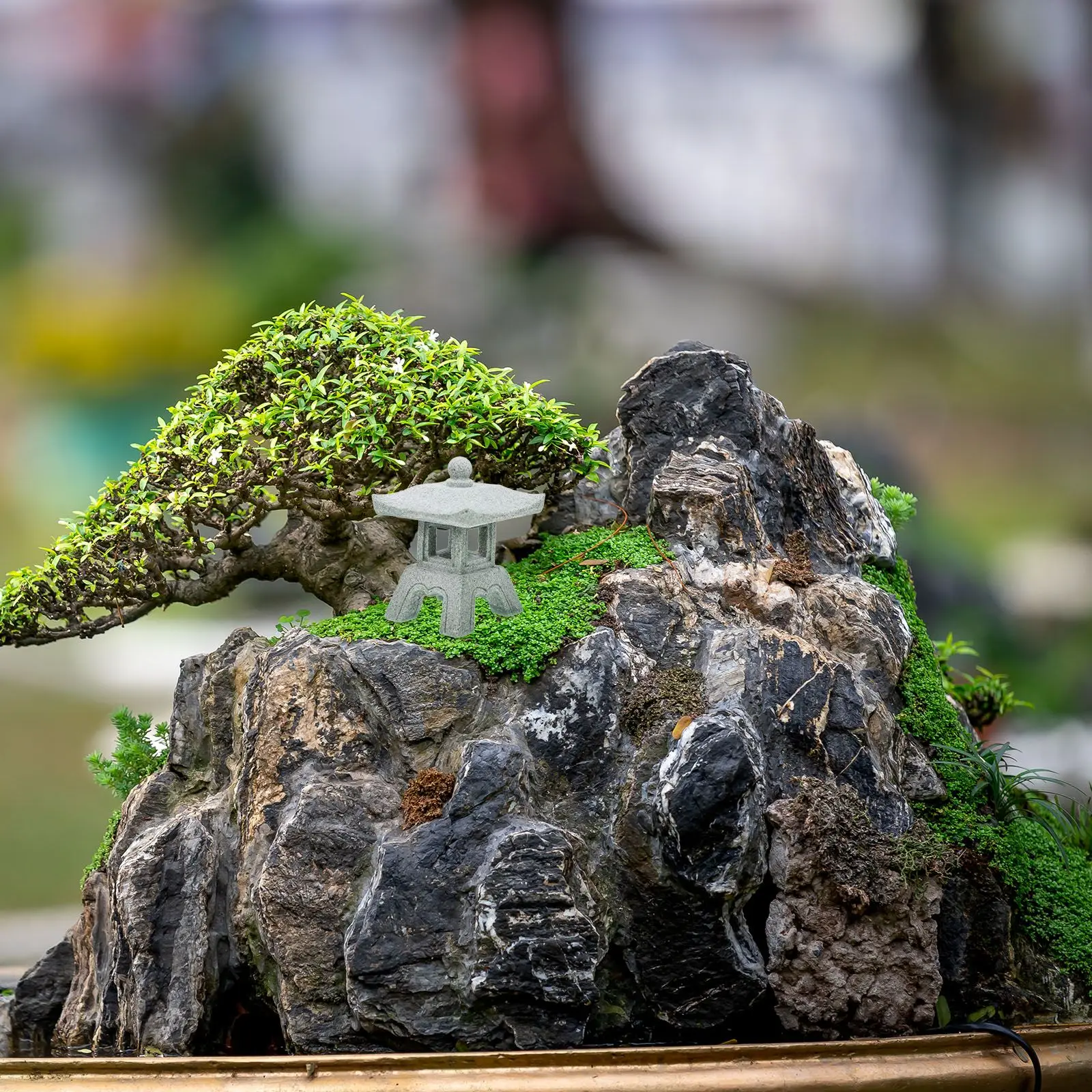 Ornamenti per lanterne in pietra Decorazioni da giardino Zen Mini padiglione Statua in arenaria verde Modello minuscolo Decorazione per interni ed esterni Giardino