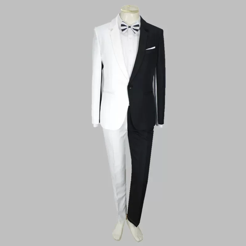 Magic and juggling performance costume, Er Ren Zhuan outfit, black and red color-block stage suit, singer and host irregular sui
