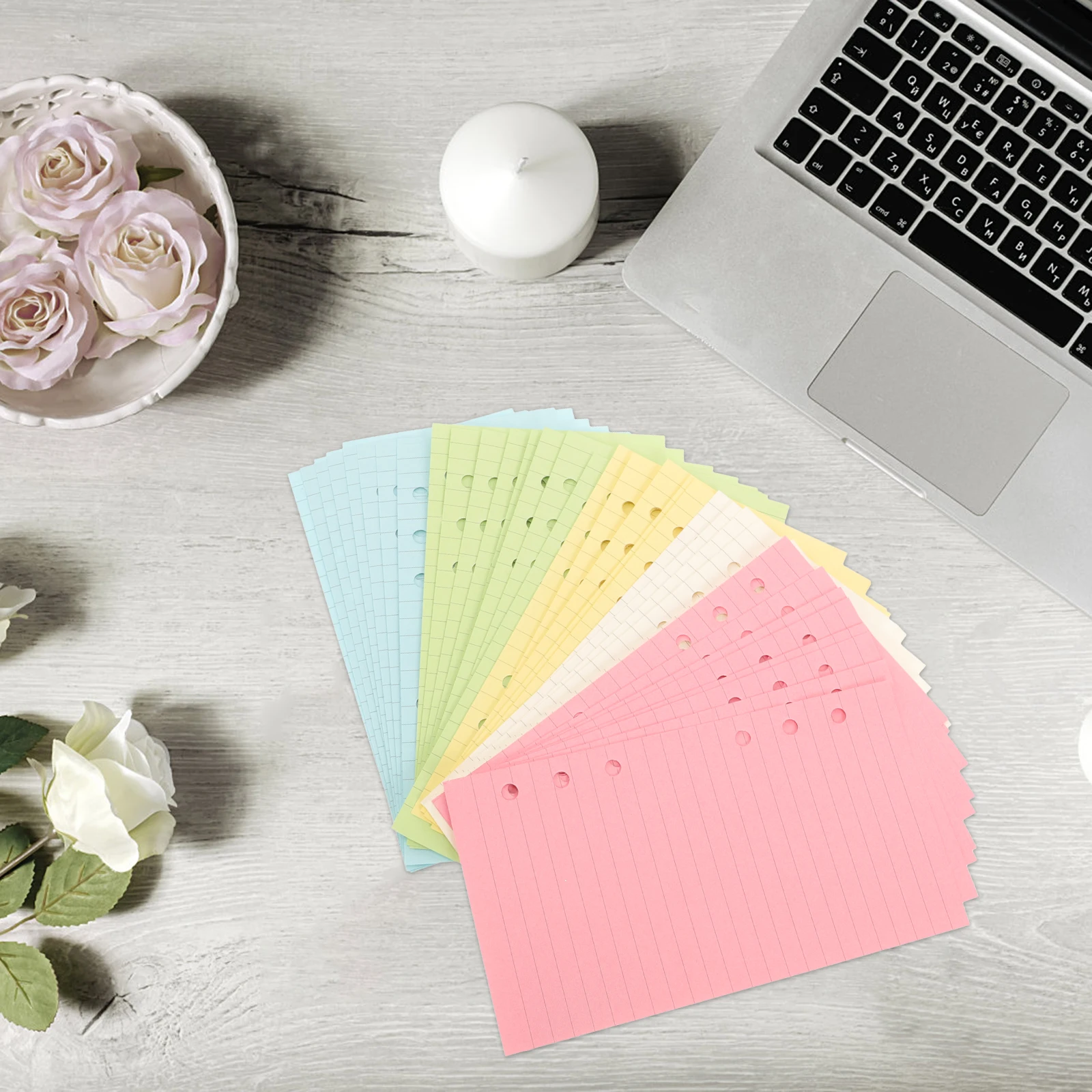 50 ورقة A6 ورق أوراق فضفاضة عبوات مسطرة ملونة لـ 6-حلقة دفتر مخطط إدراج ورق كتابة سلس ممتاز