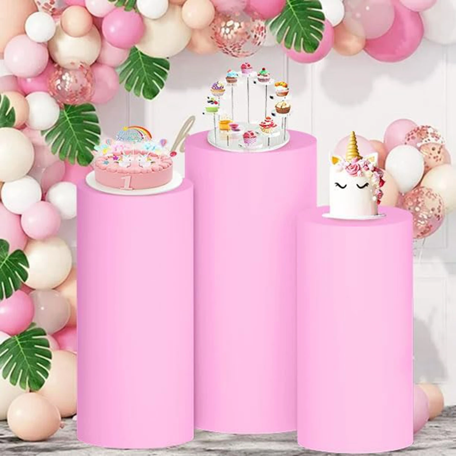 

Yeele Optional Pink Cylinder Stand Covers for Pregnant Portrait Party Wedding Birthday Event Decor Baby Cake Column Backdrop