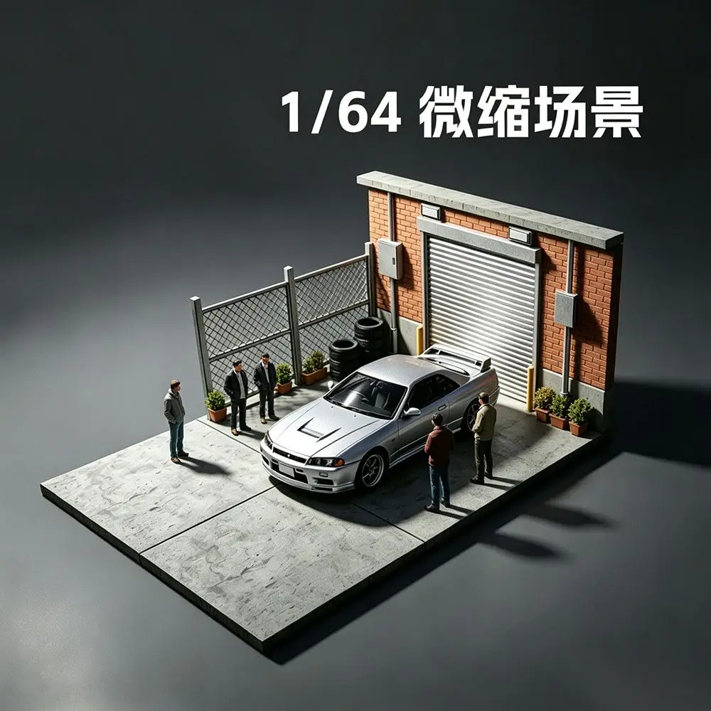 1/64 Mini Miniature Repair Shop Parking Scene Decoration Sand Table Road 3D Printing DIY