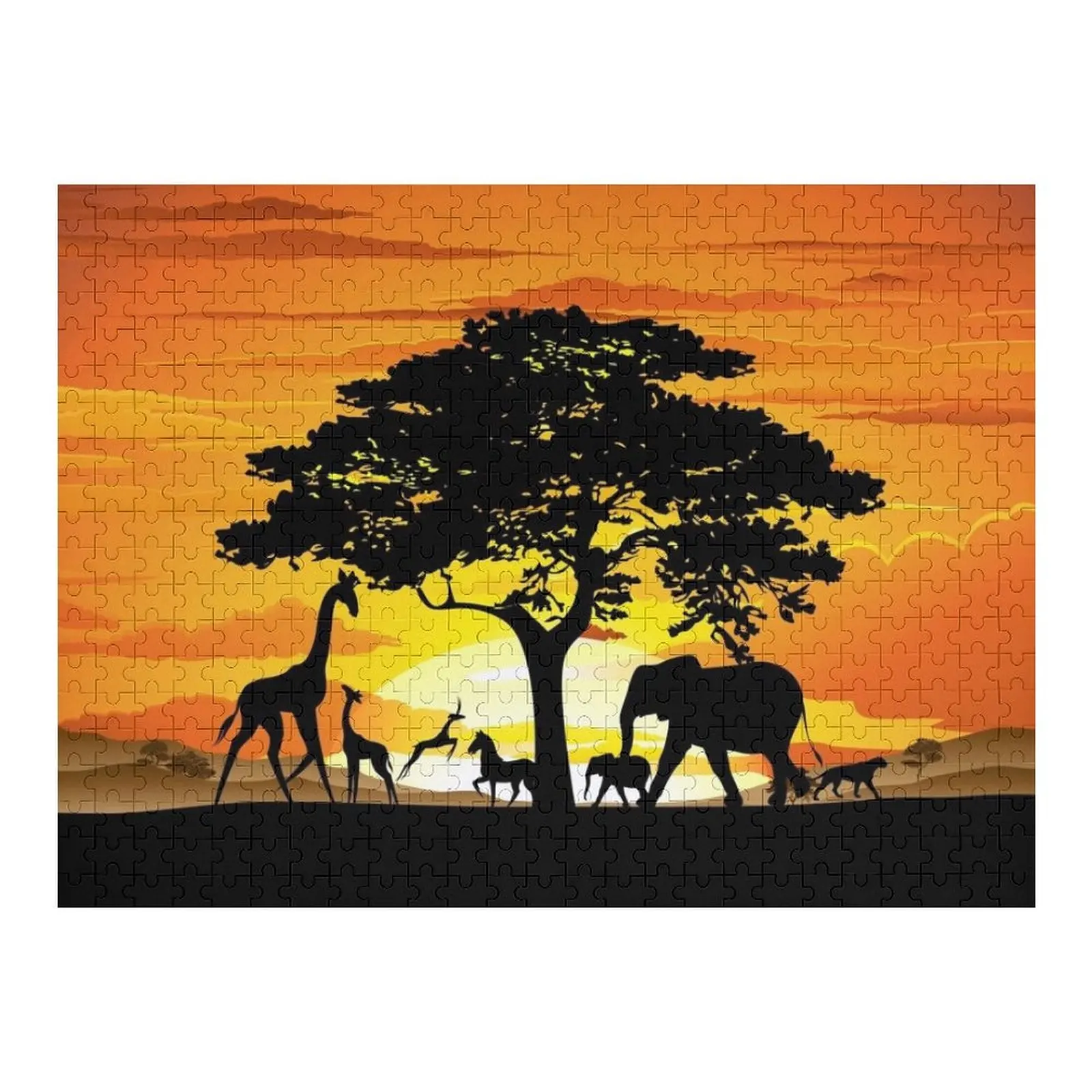 

Wild Animals on African Savanna Sunset Jigsaw Puzzle Baby Toy With Personalized Photo Personalized Name Puzzle