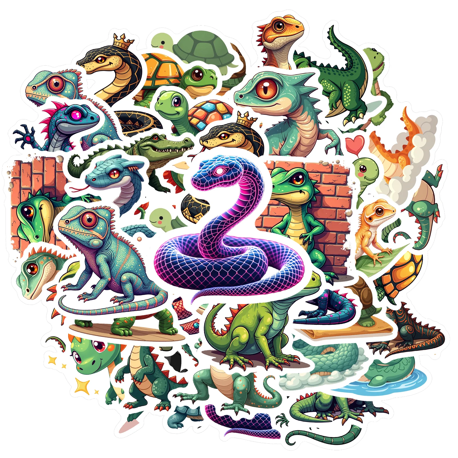 

35 шт.-70 шт. наклейки, разноцветные наклейки для рептилий, виниловые наклейки, наклейки с животными для украшения багажа, награды, сделай сам