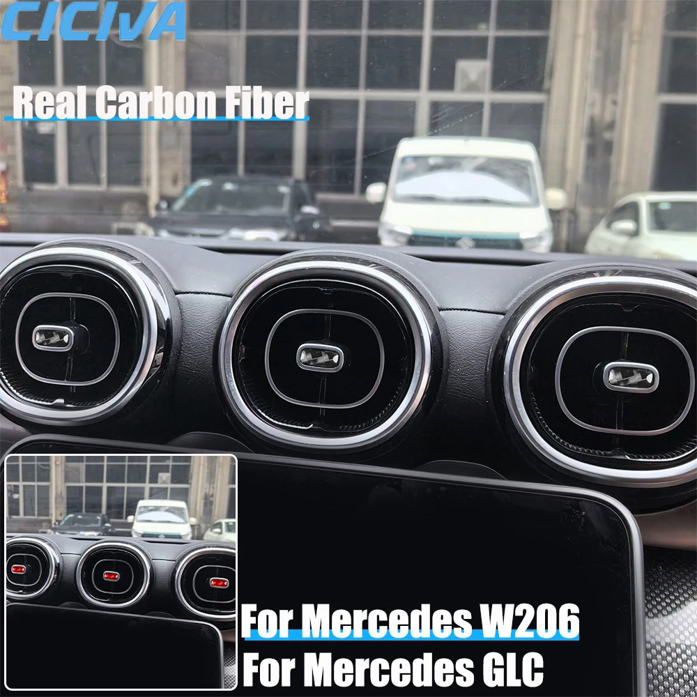 

Real Carbon Fiber Car Accessories Air Vent Trim Decorative Cover Soft Sticker For Mercedes C-class W206 2022-2024 GLC 2023-2024