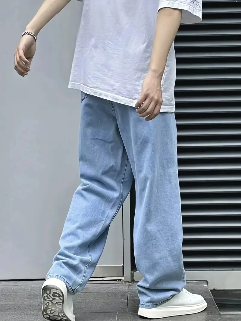 

Men's Loose Fit Stretch Jeans - Daily Casual Style, Blue, Perfect for Autumn-Winter Transition & All Seasons