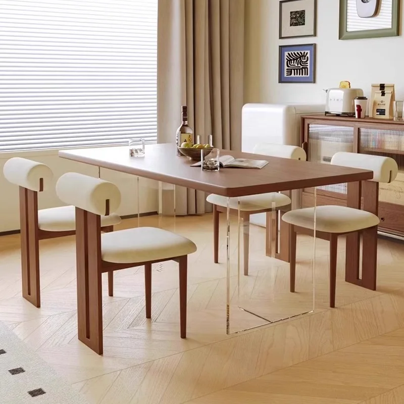 

Mid-Century Modern Suspension Acrylic Dining Table Retro Style Small Flat Rectangular Solid Wood Dining Table
